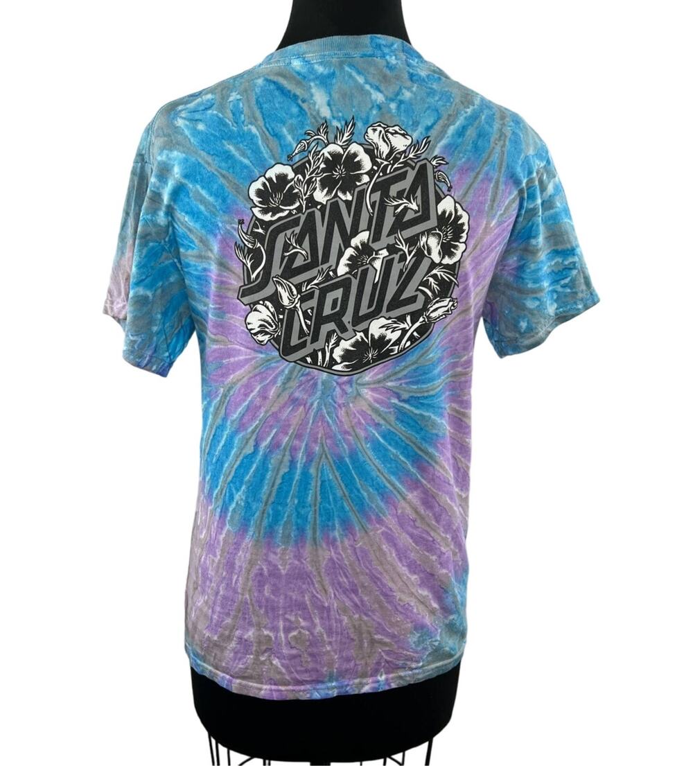 SANTA CRUZ Pink Blue Tie-Dye Graphic Cotton Crew Short Sleeve Basic Tee Shirt S